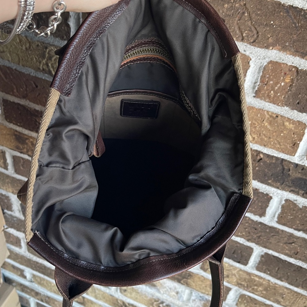 WILL Leather Goods Tan Canvas Bag with Dark Brown Leather Patch - Picture 10 of 15